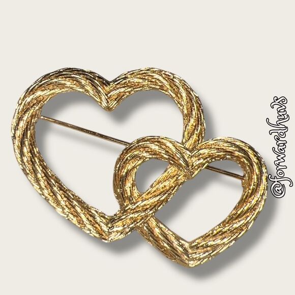 Christian Dior 1980 Vintage Double Heart Love Twist Rope Brooch - Picture 9 of 14